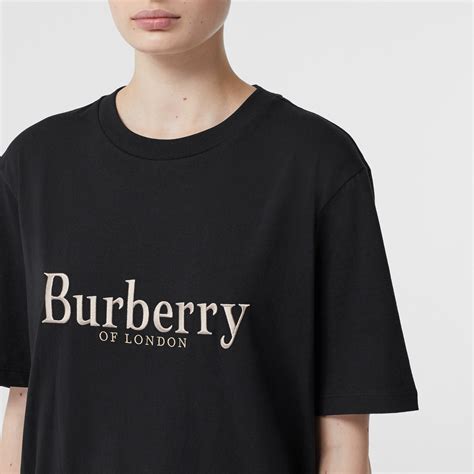 burberry embroidered archive logo cotton t-shirt in black|burberry print t shirt.